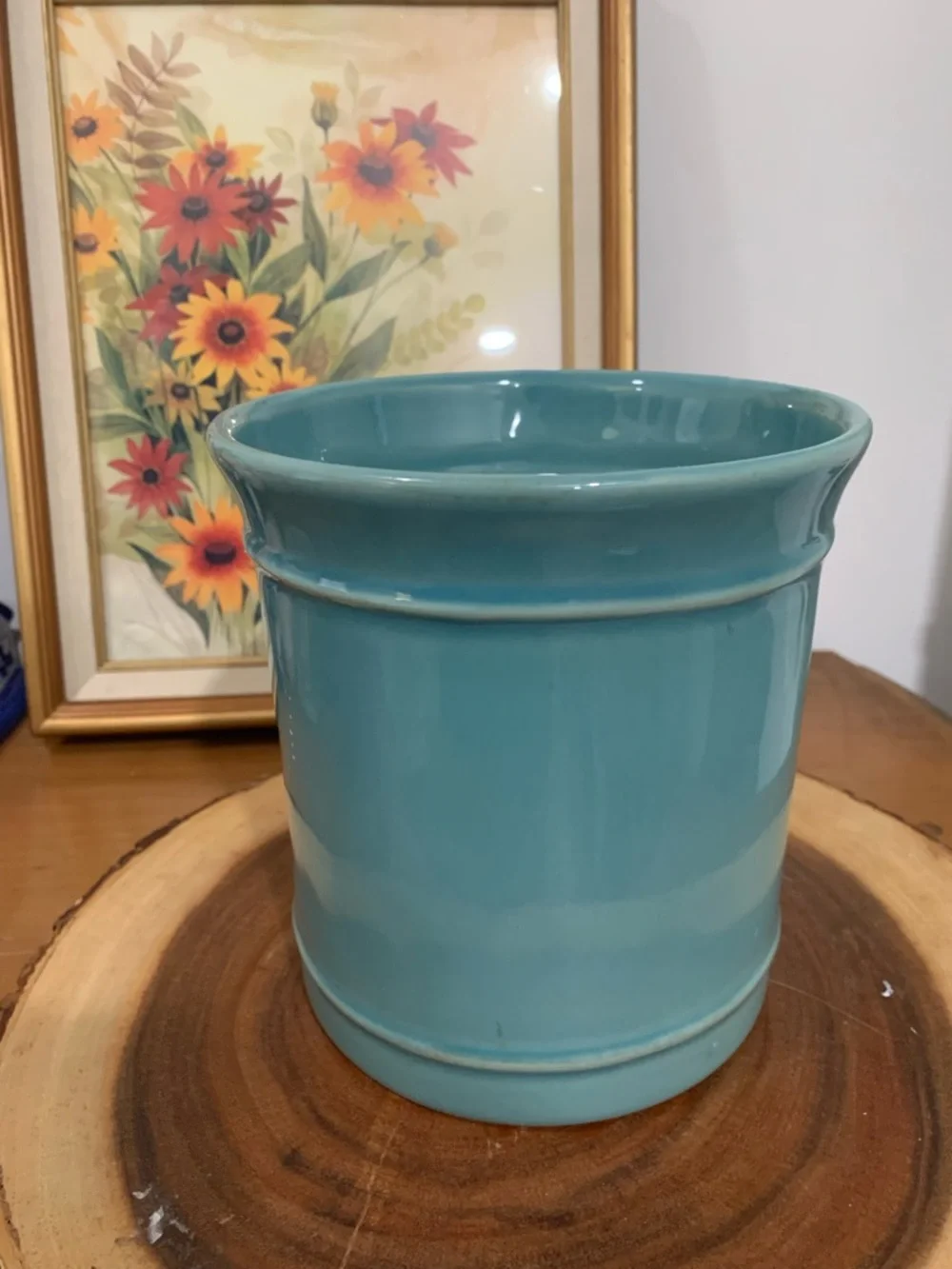 Pottery Barn Cambria Teal Ceramic Utensil‎ Holder Cottage Core Florals